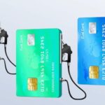 Fleet fuel card being used by a driver at a fuel station with digital tracking and reporting system